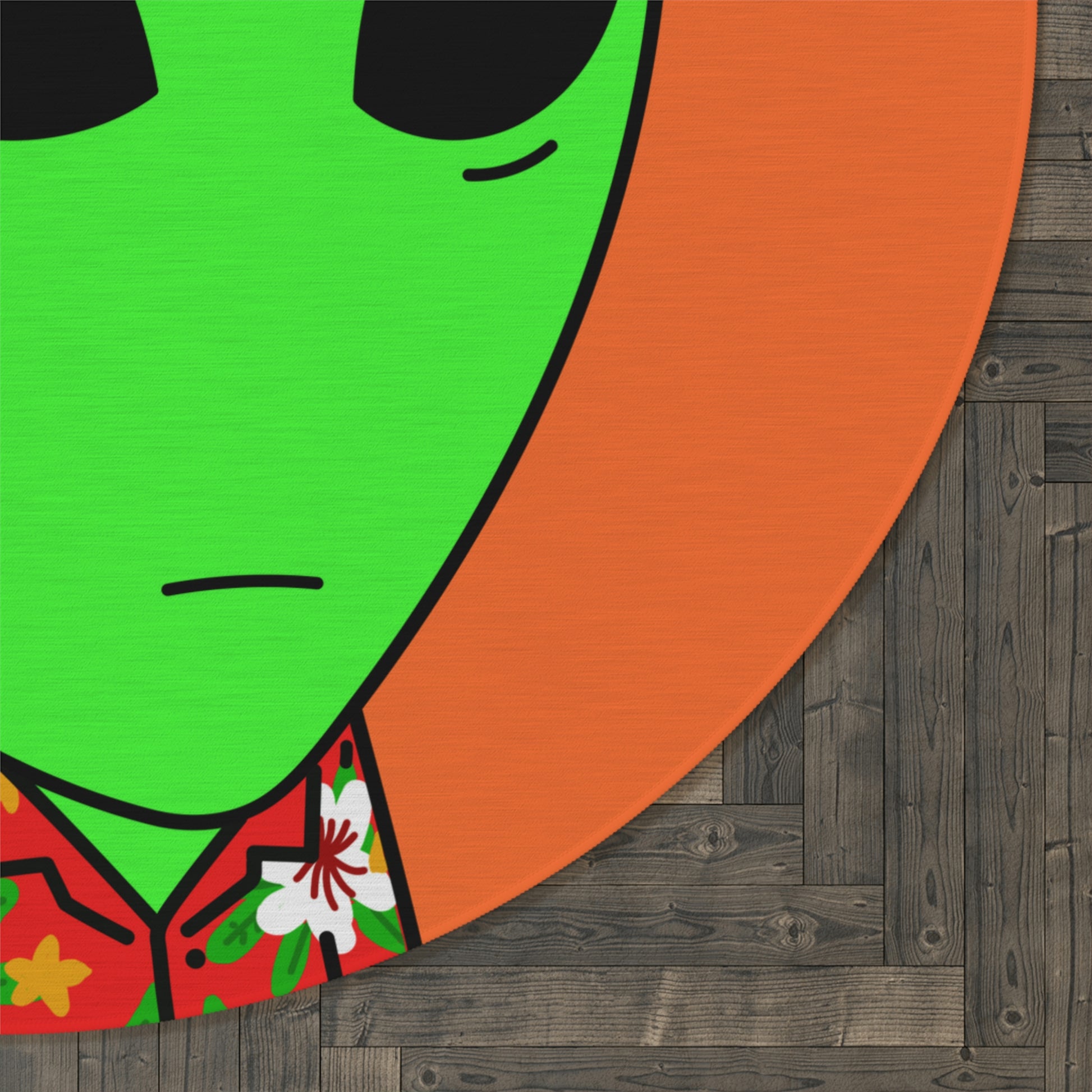 Hawaiian Shirt Green Alien Visitor Shadow Round Rug - Visitor751