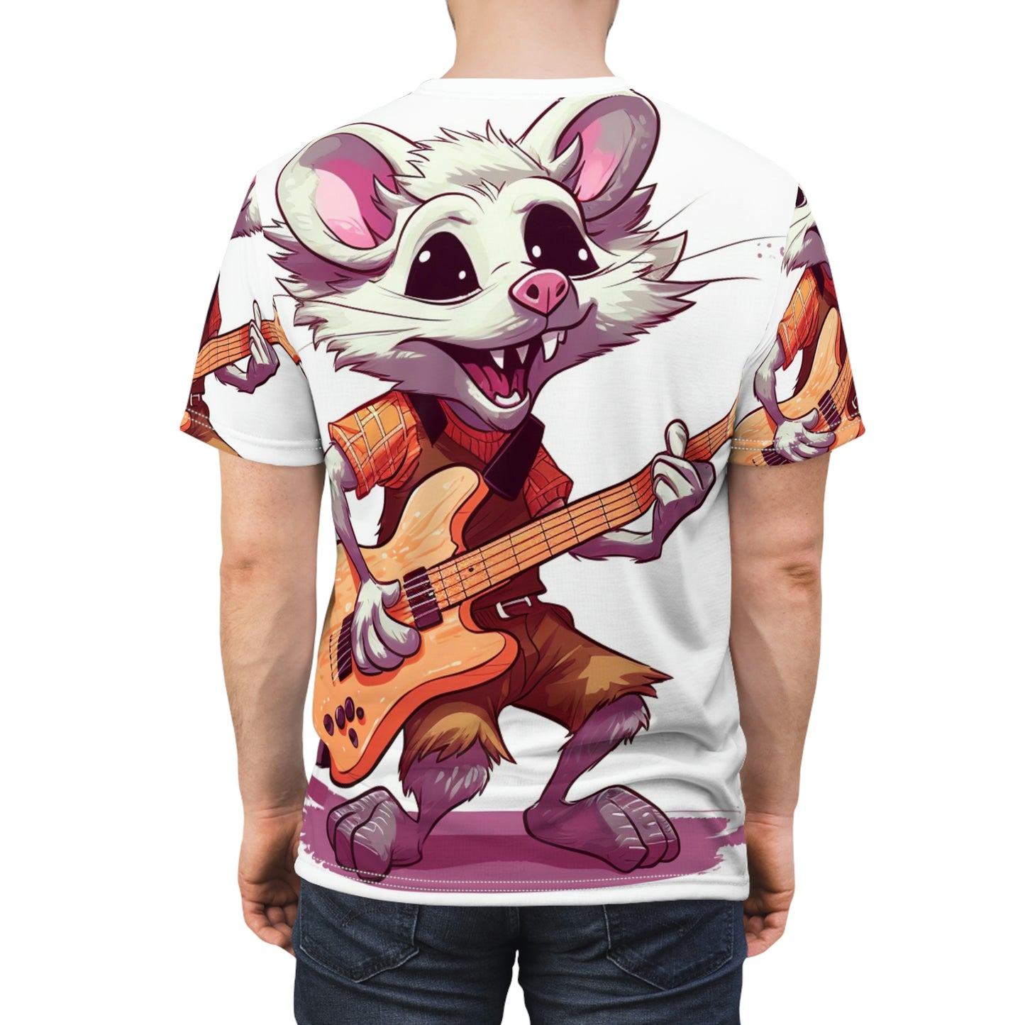 Opossum Musical Guitarist Graphic Unisex Cut & Sew Tee (AOP)