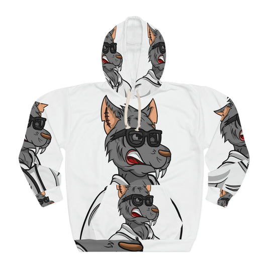 Clean Grey Wolf Relaxed AOP Unisex Pullover Hoodie