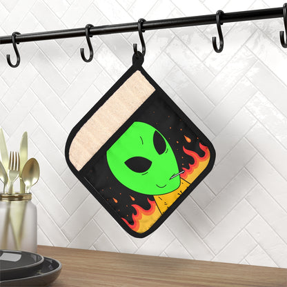 Space Alien UFO SCI FI Sucker Visitor Fire Flame Blazing heat Galactic Pot Holder with Pocket