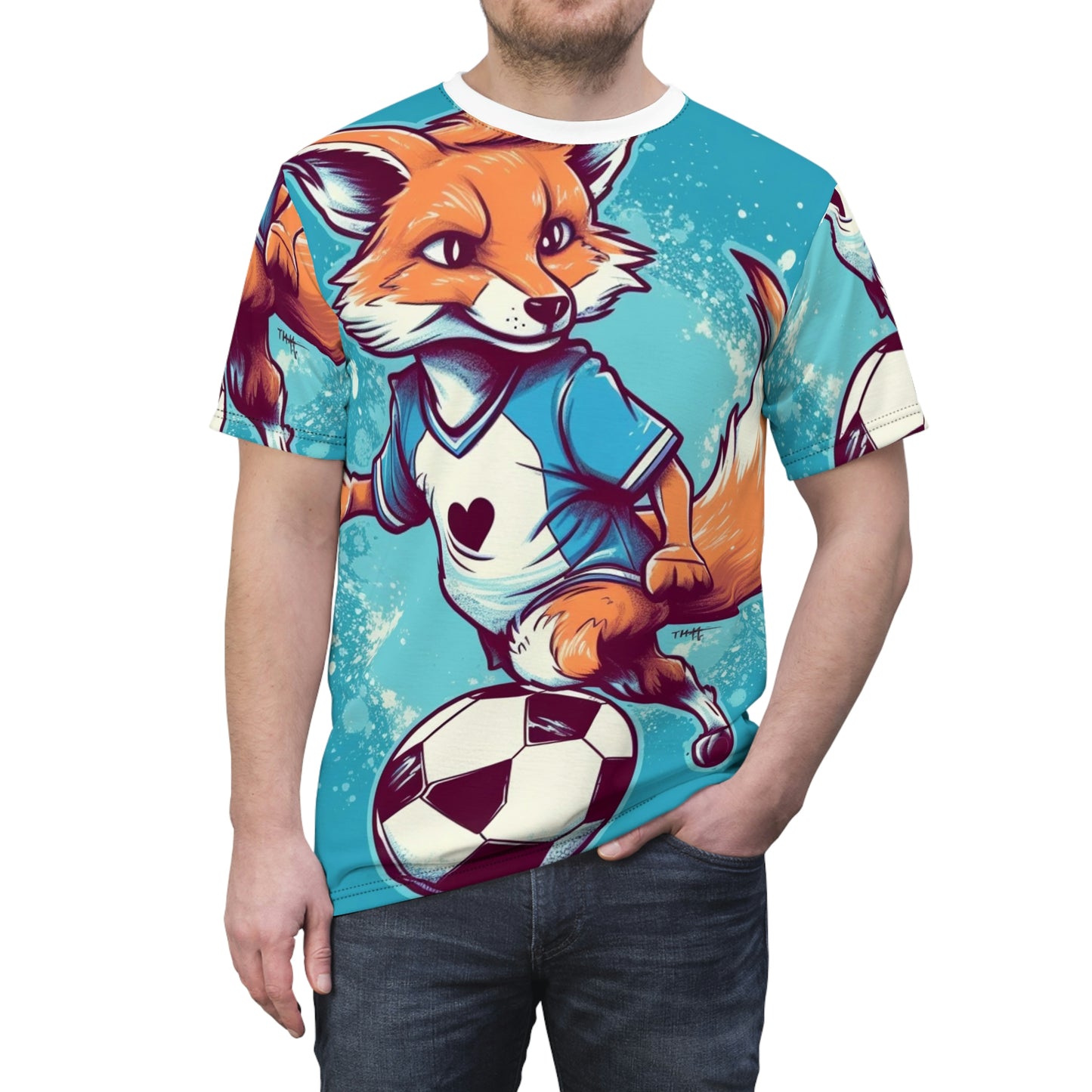 Fox Soccer Sport Athlete Cute Furry Animal Unisex Cut & Sew Tee (AOP)