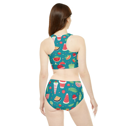 Quirky Summer Food Watermelon Ice Cream Cocktail Pattern Sporty Bikini Set (AOP)