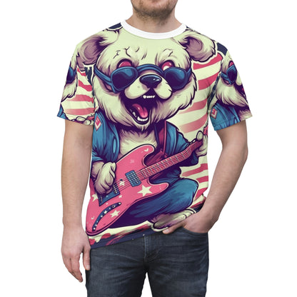 Rock and Roll Independence: Patriotism Patriotic Bear's Guitar Unisex Cut & Sew Tee (AOP)