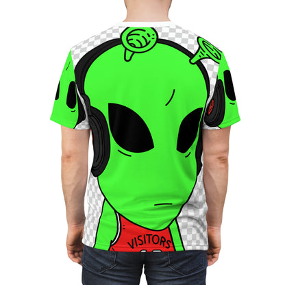 Alien Music Headphone Podcast Character Visitor Unisex AOP Cut & Sew Tee