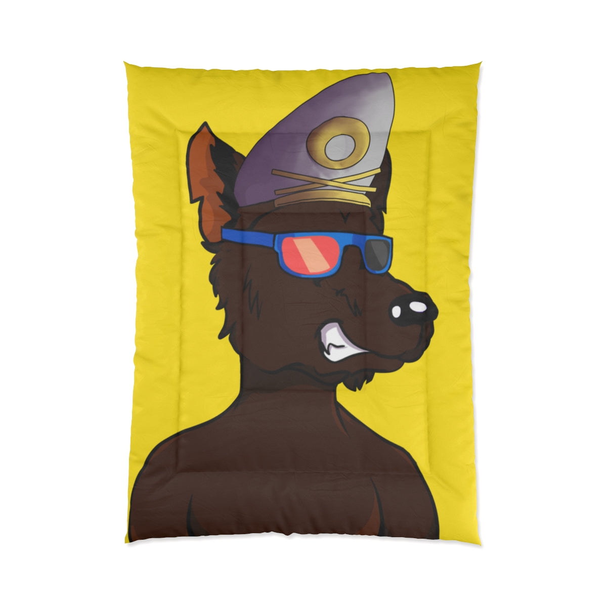 Wolf Cyborg Sailor Hat Shirtless Sunglasses Brown Fur Bed Room Blanket Comforter