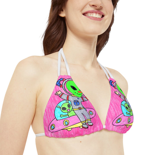 Conjunto de bikini con tiras OVNI para visitantes vegetales alienígenas de Veggie Visi (AOP)