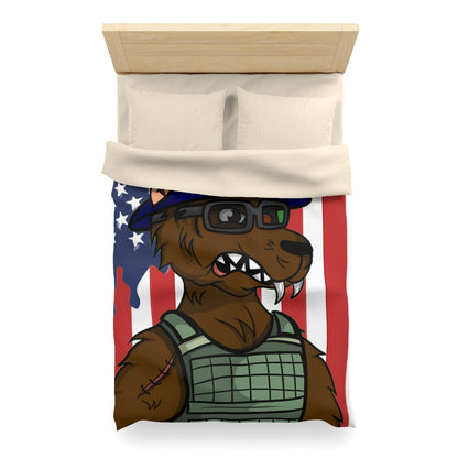 Military Army Cyborg Werewolf USA American Flag Wolf Microfiber Duvet Cover