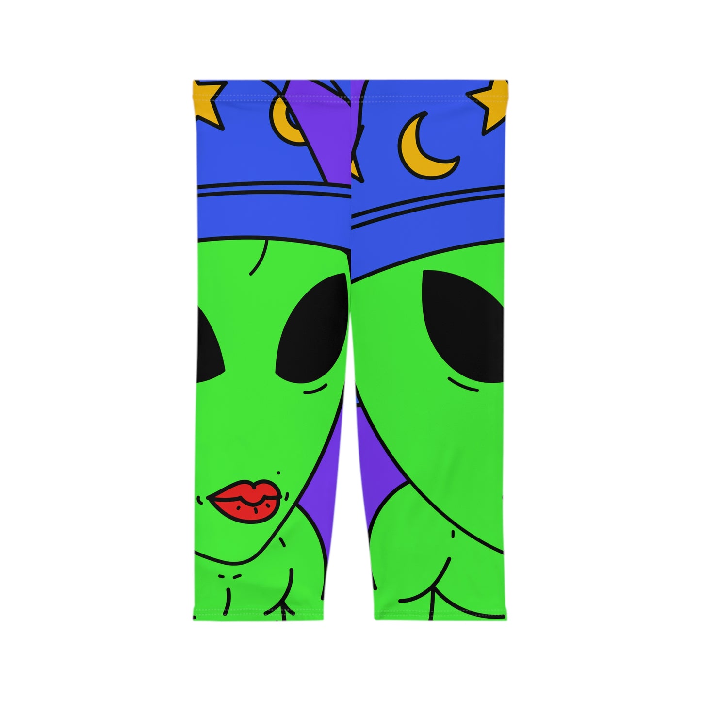 Blue Wizard Hat Alien Muscle Lipstick Green Visitor Women’s Capri Leggings (AOP)