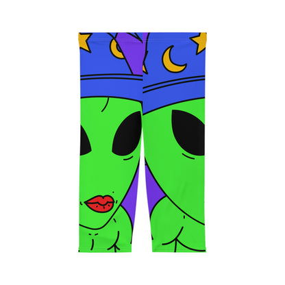 Blue Wizard Hat Alien Muscle Lipstick Green Visitor Women’s Capri Leggings (AOP)