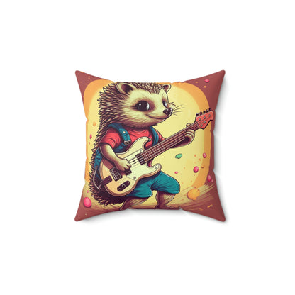 Hedgehog Guitarist Jam Band Cartoon Spun Polyester Square Pillow