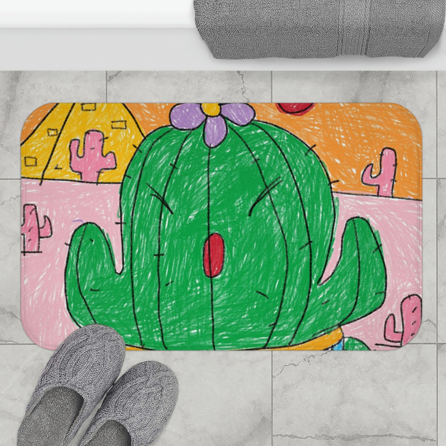 Desert Cactus Sumo Wrestler Graphic Bath Mat