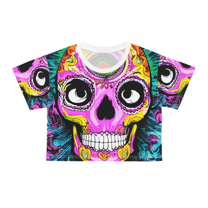 Trippy psychedelic Skull Skeleton Head Face AOP Crop Tee