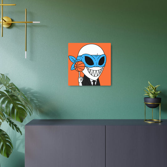 Alien BBall Sport Ninja Mask Orange Basketball Metal Art Sign