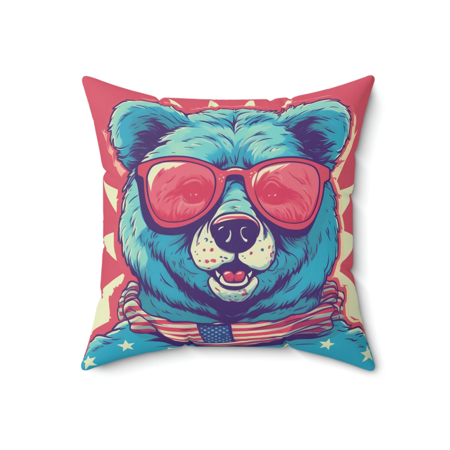 4th of July Festive Fun: Cute Patriotic Bear Graphic USA Style Spun Polyester Square Pillow