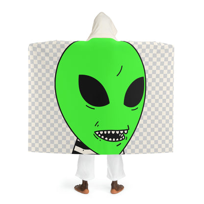 Green Alien Sharp Teeth Mouth Striped Black White Shirt Visitor Hooded Sherpa Fleece Blanket