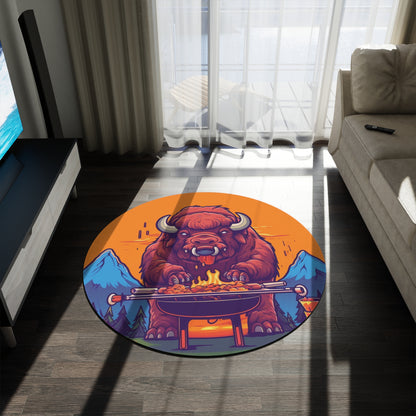 American Bison Grill Cook Food Buffalo Graphic Round Rug