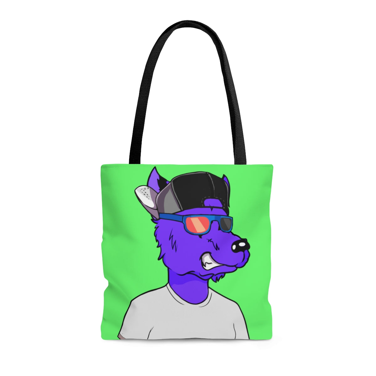 Cyborg Wolf Purple Fur Sunglasses Shades Cool Hat White Tshirt AOP Tote Bag