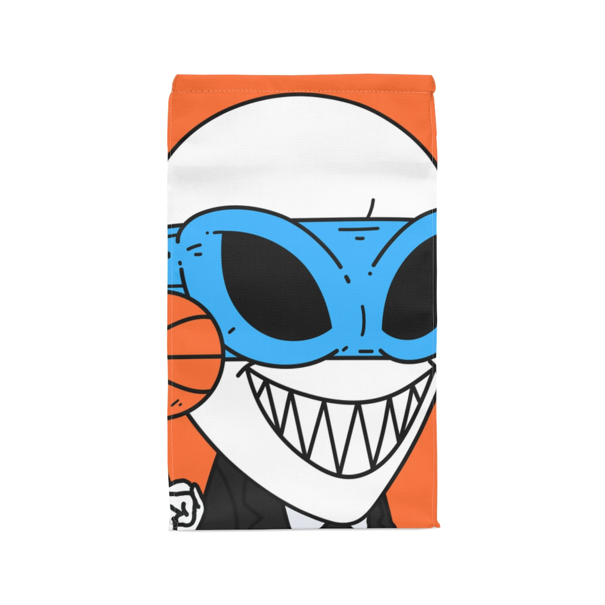 Alien BBall Sport Ninja Mask Big Smile Teeth Game Player Orange Basketball Polyester Lunch Bag