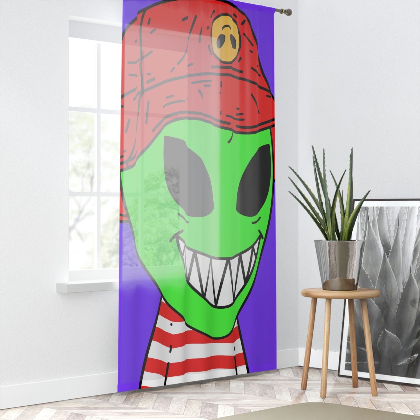 Alien Character Cartoon Big Smile Window Curtain