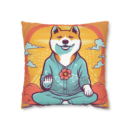 Shiba Inu Yoga Crypto Dog Namaste japonés: funda de almohada cuadrada de poliéster hilado 