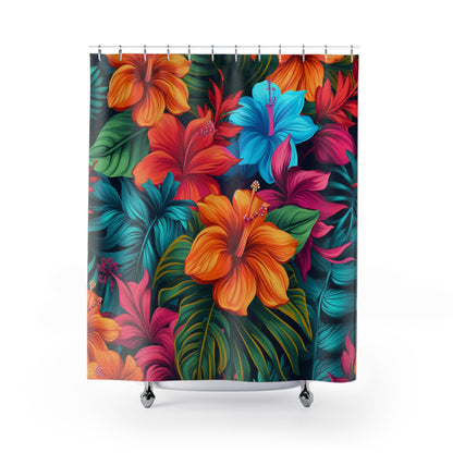 Vibrant Hawaiian-Inspired Tropical Floral Pattern Design Shower Curtains