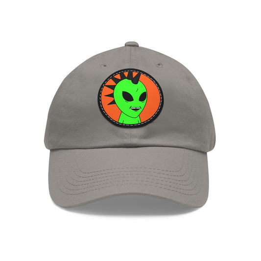 Black Hair Spiked Visitor Alien Dad Hat with Leather Patch (Round)