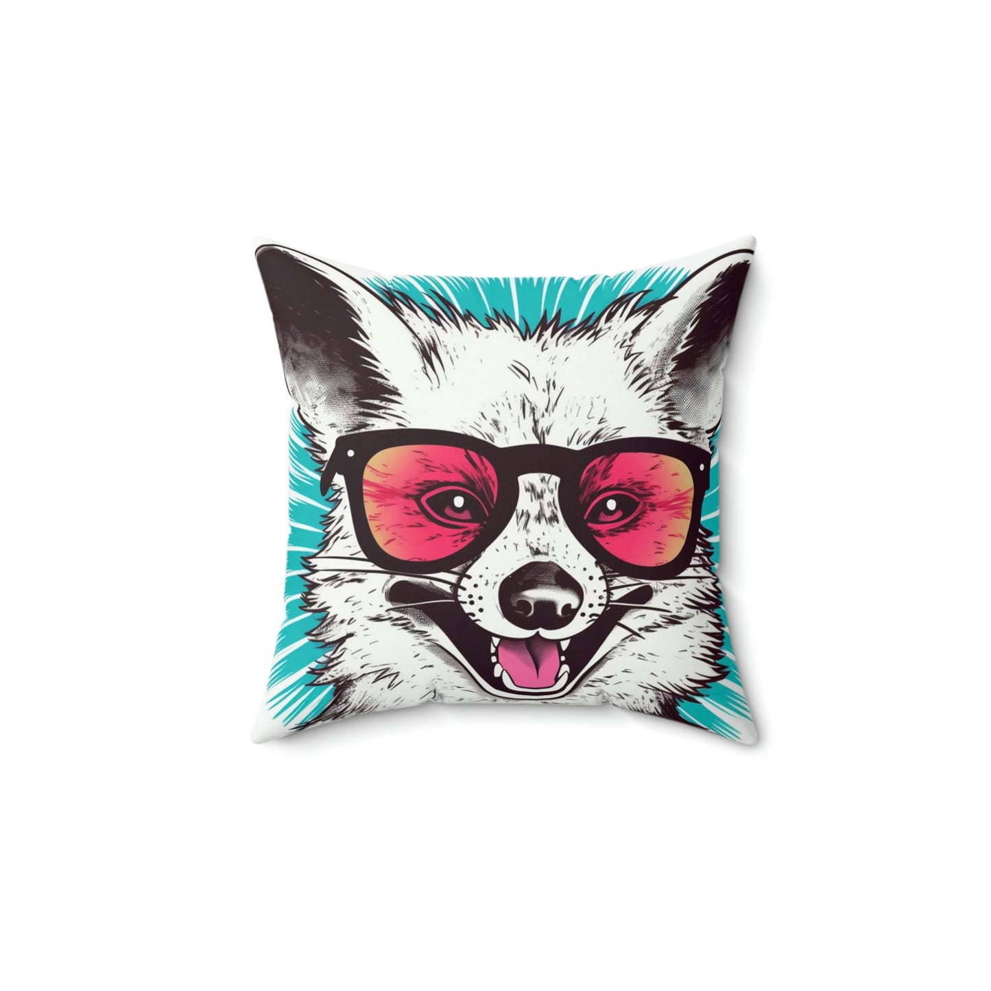 Happy Opossum Retro Cartoon Spun Polyester Square Pillow