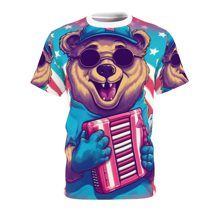 Accordion Musical Bear USA American Style Animal Unisex Cut & Sew Tee (AOP)