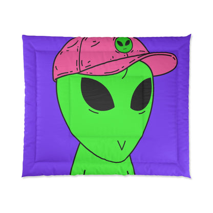 Green Alien V Face Pink Visi hat Visitor Bed Comforter