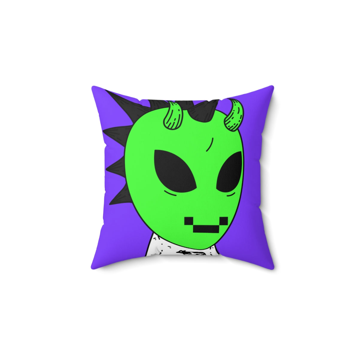 Cow Green Alien Spike Black Hair Digital Smile Visitor Spun Polyester Square Pillow