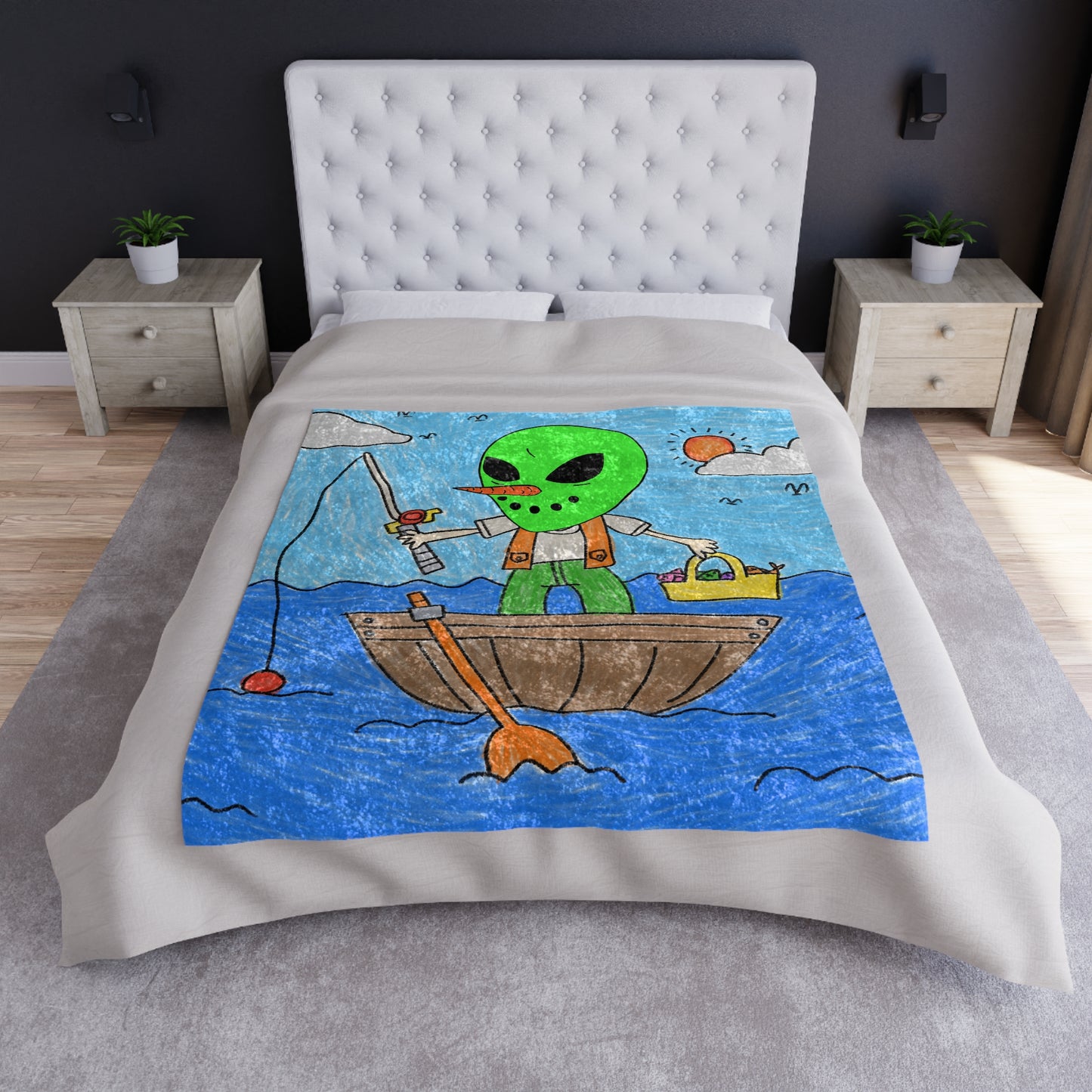 Sea Fish Hunter Veggie Visi Vegetable Visitor Alien Crushed Velvet Blanket