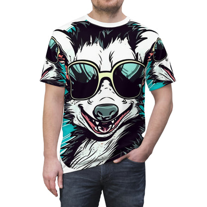 Joyful Opossum Retro Animation Camiseta unisex cortada y cosida (AOP) 