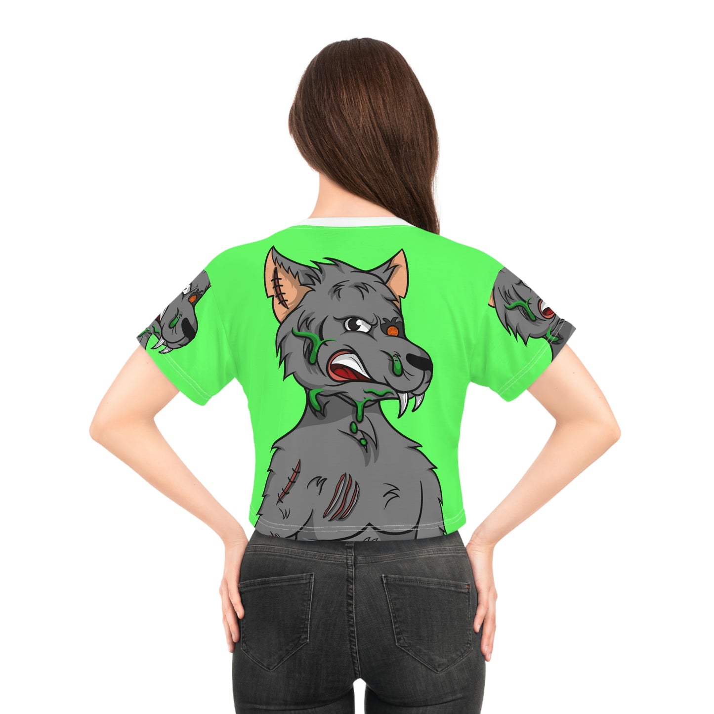 Camiseta corta AOP de hombre lobo con animal cyborg gris lobo