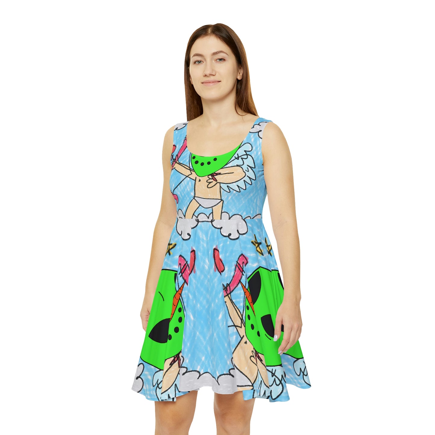 Valentine Alien Heart Love Veggie Visi Vegetable Visitor Women's Skater Dress