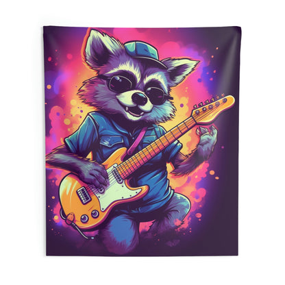 Guitarrista de mapache peludo - Tapices de pared para interiores con decoración musical de animales de estrella de rock 