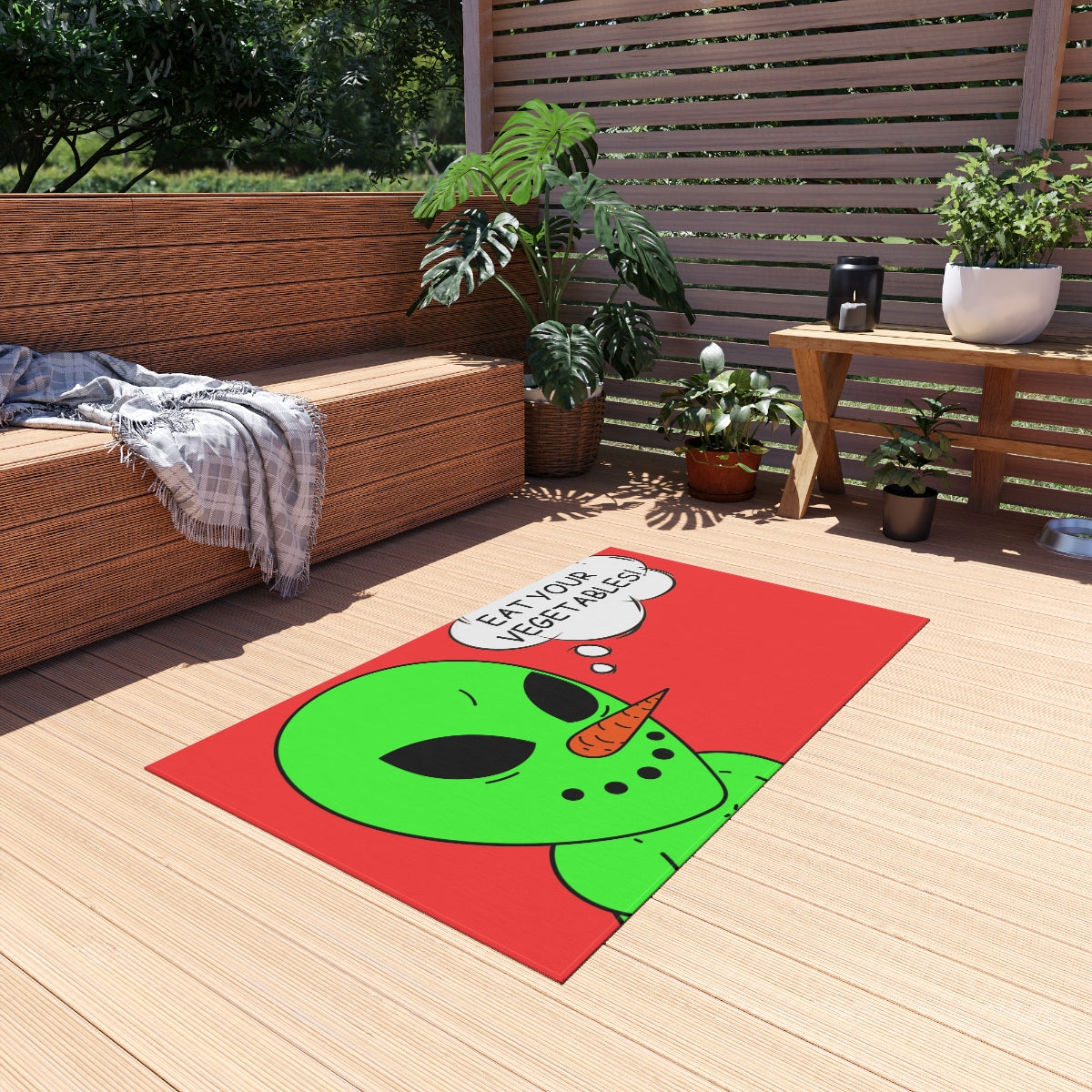 Veggie Visi The Vegetable Visitor Alien Eat Your Veg Outdoor Rug