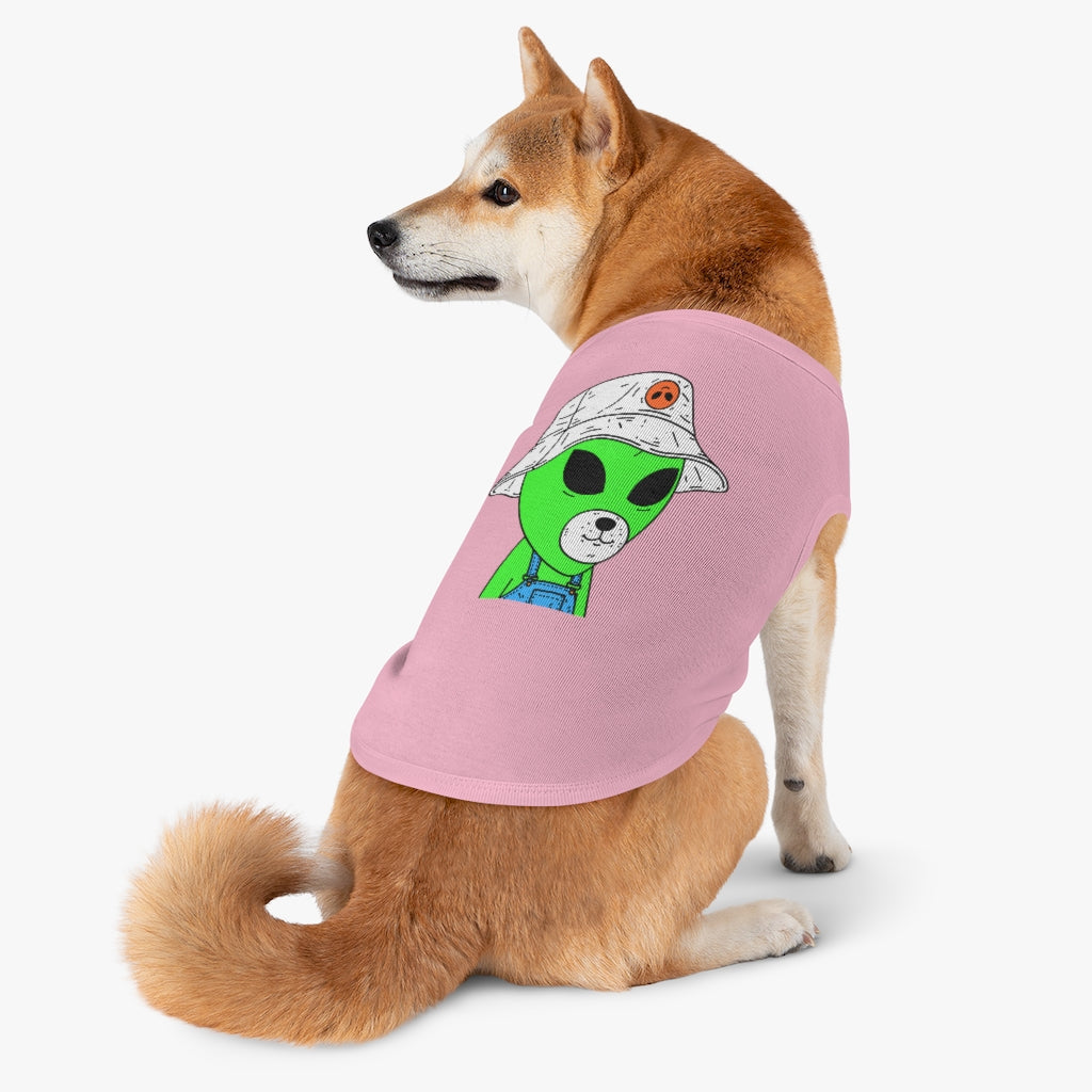 Green Dog Face Visitor Alien Hat Farmer Trousers Pet Tank Top - Visitor751