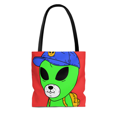 White Dog Bear Mouth Alien Green Visitor Yellow Backpack Blue Visi Hat AOP Tote Bag