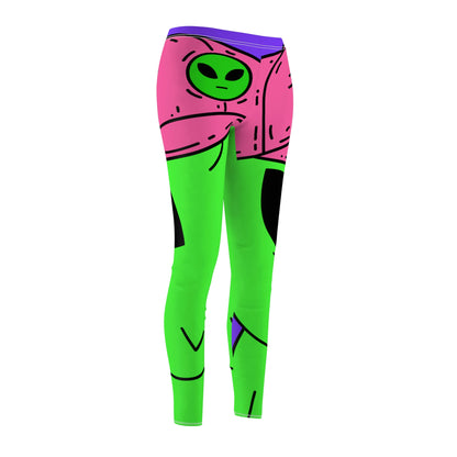 Green Alien V Face Pink Visi hat Visitor Women's Cut & Sew Casual Leggings