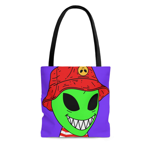 Alien Character Cartoon Red Hat Striped Shirt Big Smile AOP Tote Bag