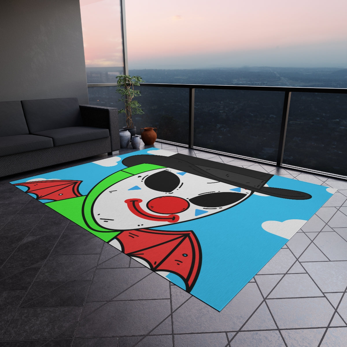 Clown Visitor Green Alien w/ Devil Wings Outdoor Rug