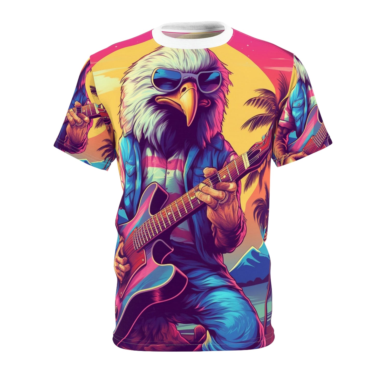 Patriotic Bald Eagle Guitarrista USA Band Design Camiseta unisex cortada y cosida (AOP) 