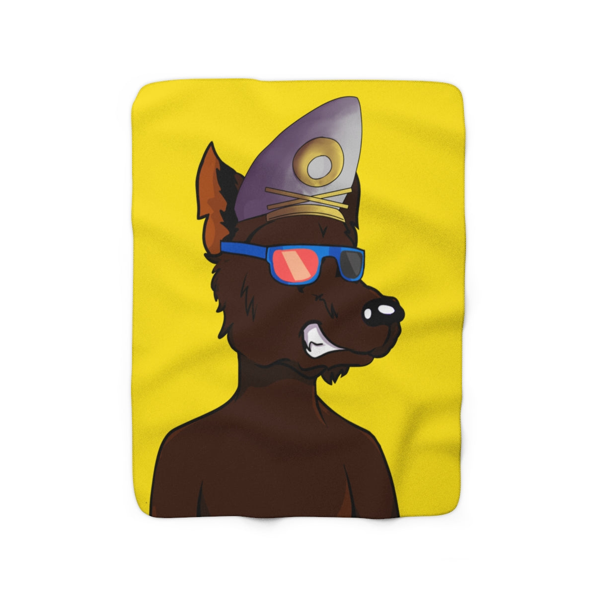 Wolf Cyborg Wolve Sailor Hat Shirtless Sunglasses Brown Fur Sherpa Fleece Blanket