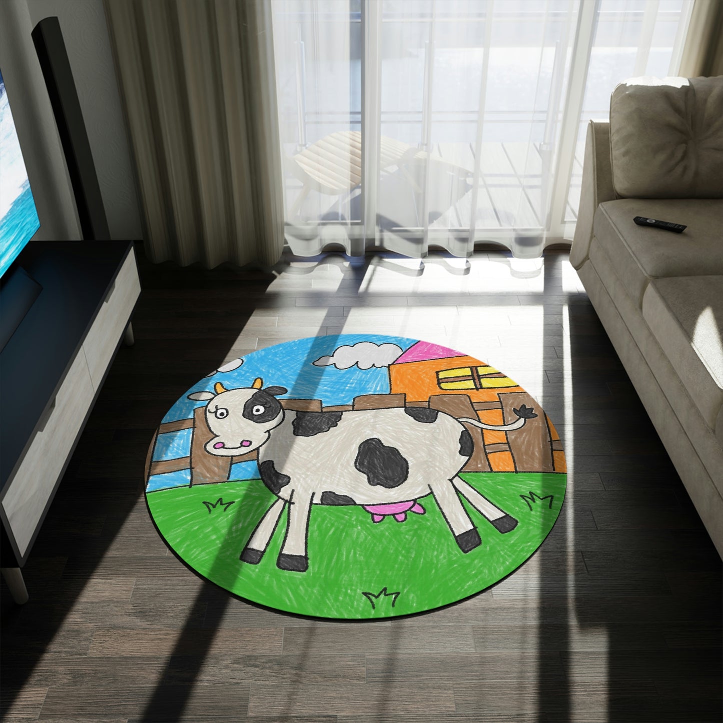 Cow Moo Farm Barn Animal Character Round Rug