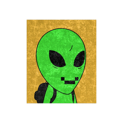 Green Alien Visitor Digital Face Black Backpack Crushed Velvet Blanket