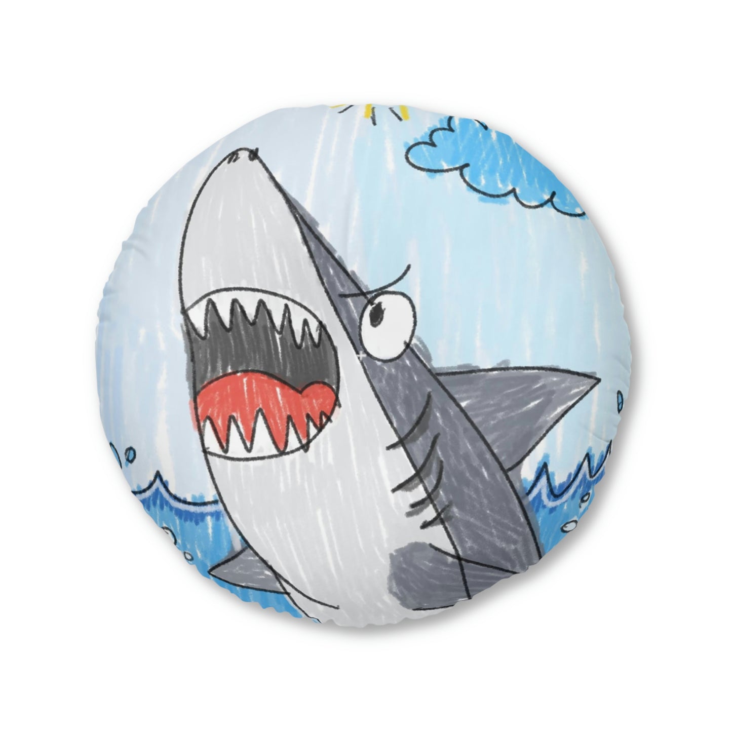 Shark Jaw Teeth Attack Ocean Sea Creature Tufted Floor Pillow, Round