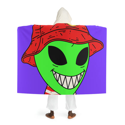 Alien Character Cartoon Red Hat Striped Shirt Big Smile Hooded Sherpa Fleece Blanket