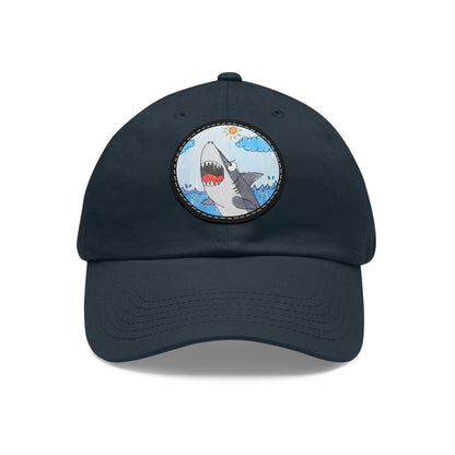 Shark Jaw Teeth Attack Ocean Sea Creature Dad Hat with Leather Patch (Round)