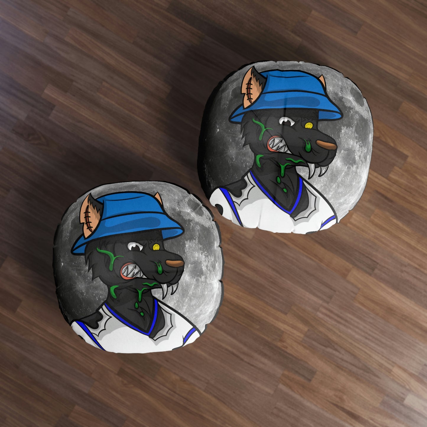 Full Moon Cyborg Werewolve Wolf Tufted Floor Pillow, Round