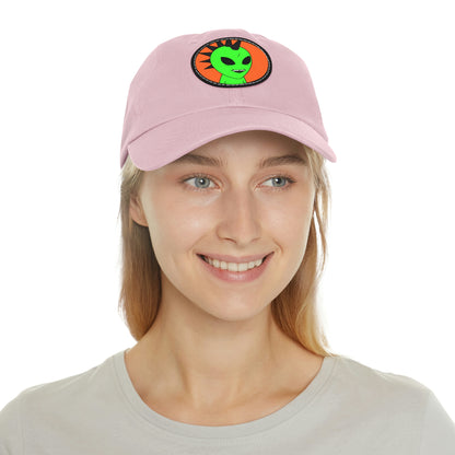 Black Hair Spiked Visitor Alien Dad Hat with Leather Patch (Round)